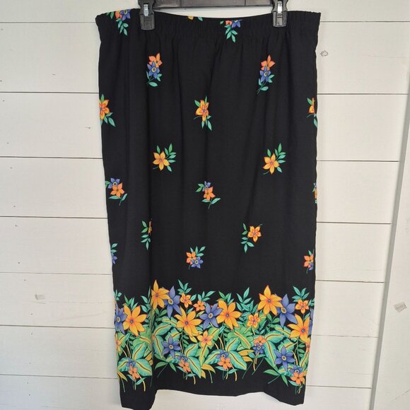 Sag Harbor Womens Floral Print Black Midi Skirt Size 18 Polyester Elastic Waist - Picture 5 of 6